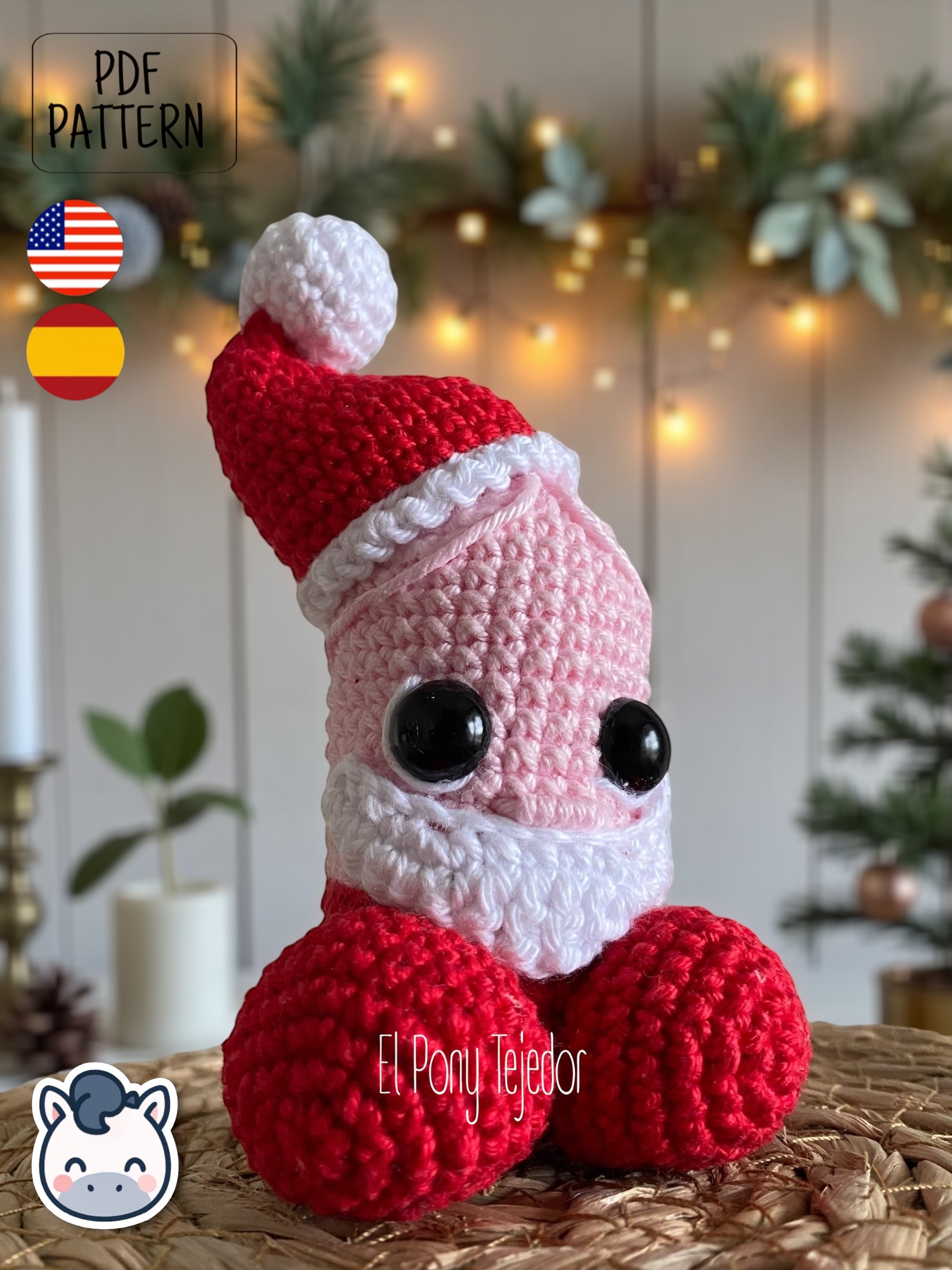 Handmade Santa & Reindeer willy amigurumi inspired by festive Christmas ornaments, funny holiday crochet pattern PDF perfect for fans of cozy handmade decorations.