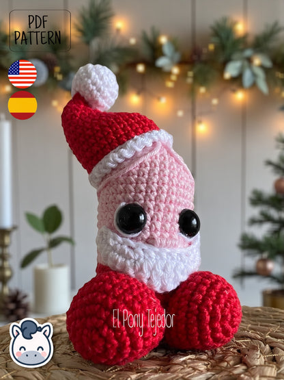 Handmade Santa & Reindeer willy amigurumi inspired by festive Christmas ornaments, funny holiday crochet pattern PDF perfect for fans of cozy handmade decorations.