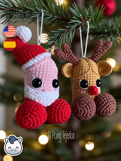Handmade Santa & Reindeer willy amigurumi inspired by festive Christmas ornaments, funny holiday crochet pattern PDF perfect for fans of cozy handmade decorations.