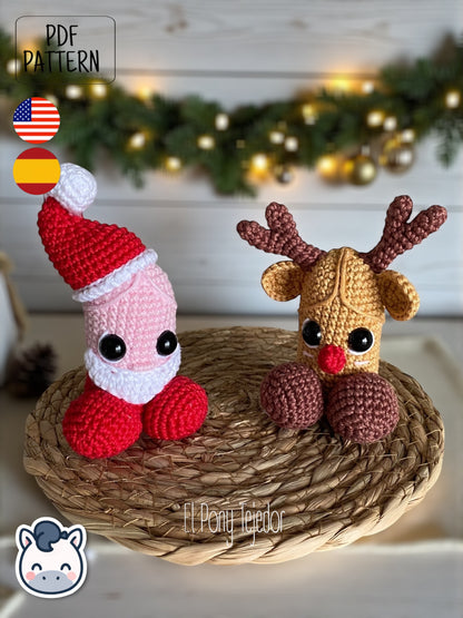 Handmade Santa & Reindeer willy amigurumi inspired by festive Christmas ornaments, funny holiday crochet pattern PDF perfect for fans of cozy handmade decorations.