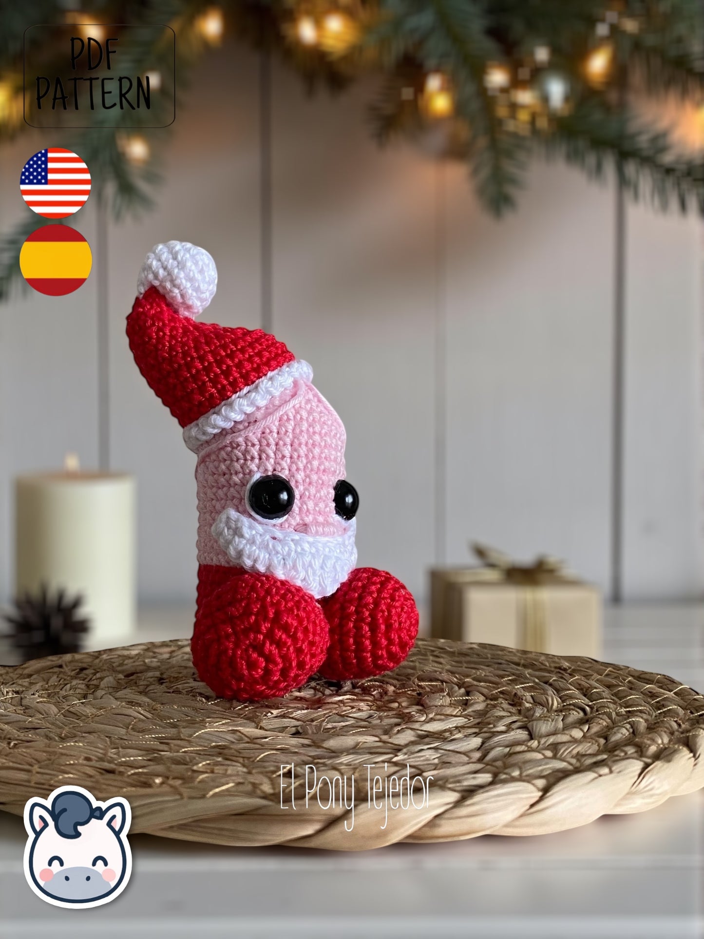 Handmade Santa & Reindeer willy amigurumi inspired by festive Christmas ornaments, funny holiday crochet pattern PDF perfect for fans of cozy handmade decorations.