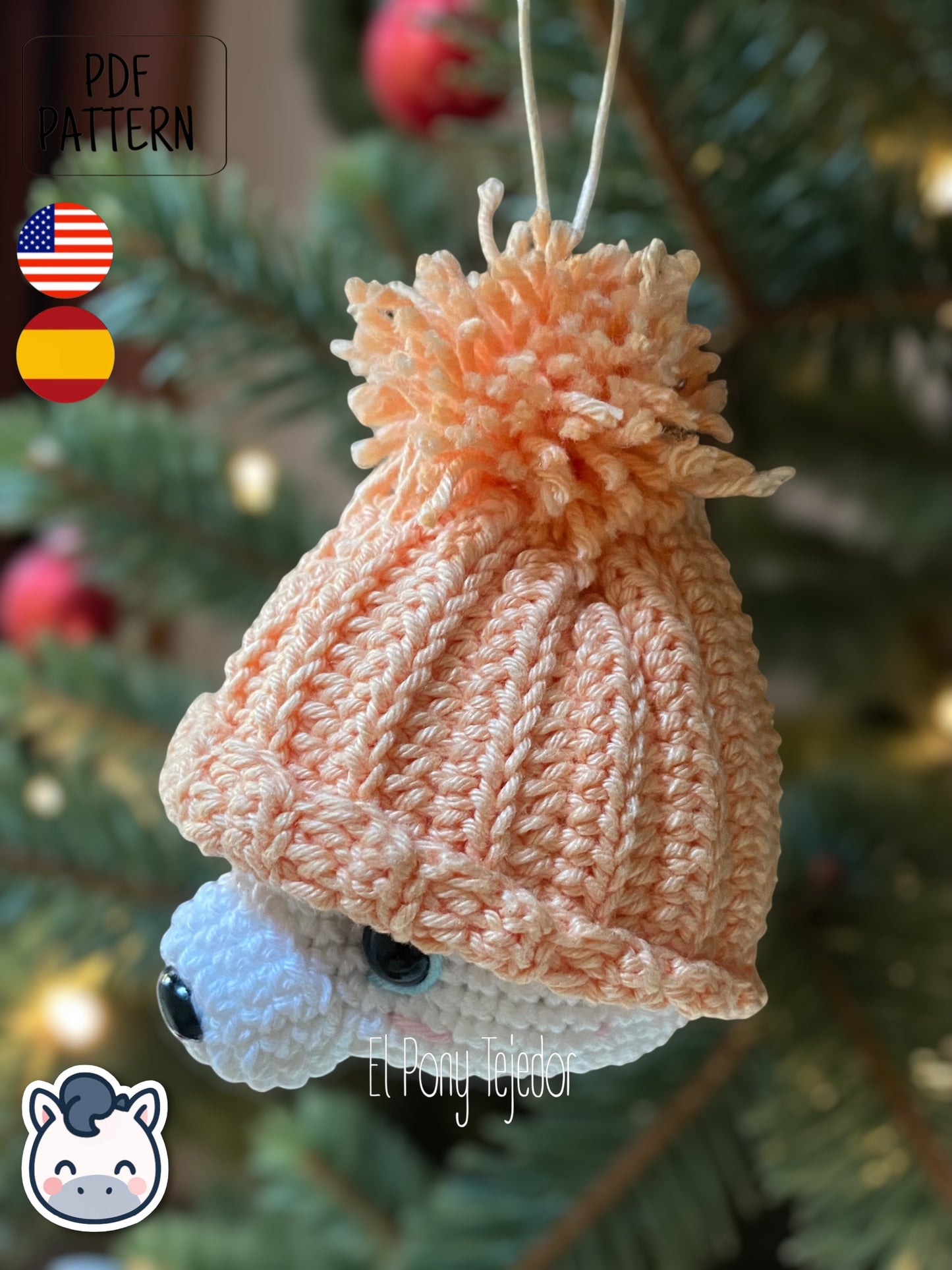 Handmade Christmas amigurumi ornaments featuring a snowman, penguin and polar bear, cute winter crochet pattern PDF for holiday tree decoration.
