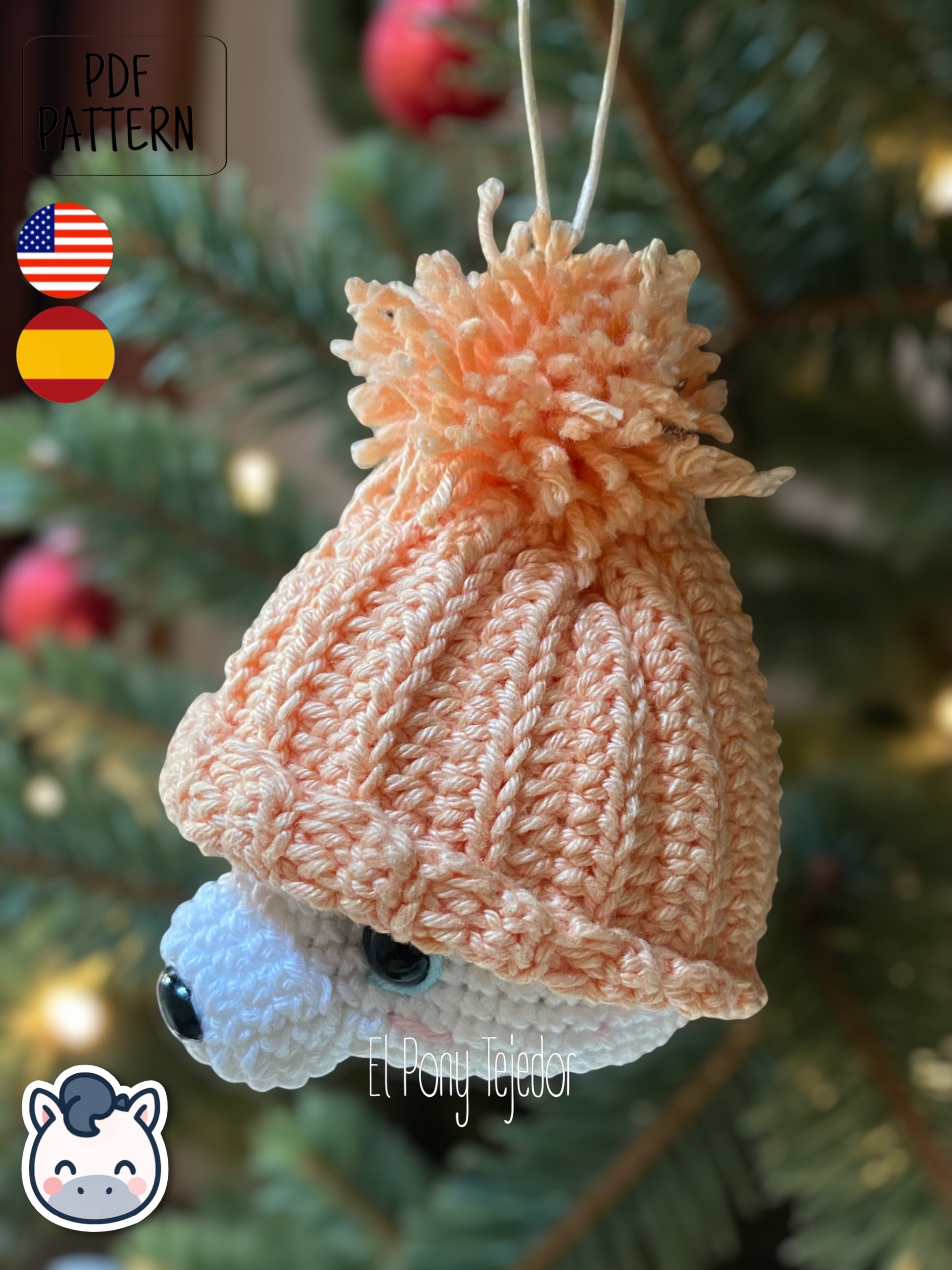 Handmade Christmas amigurumi ornaments featuring a snowman, penguin and polar bear, cute winter crochet pattern PDF for holiday tree decoration.