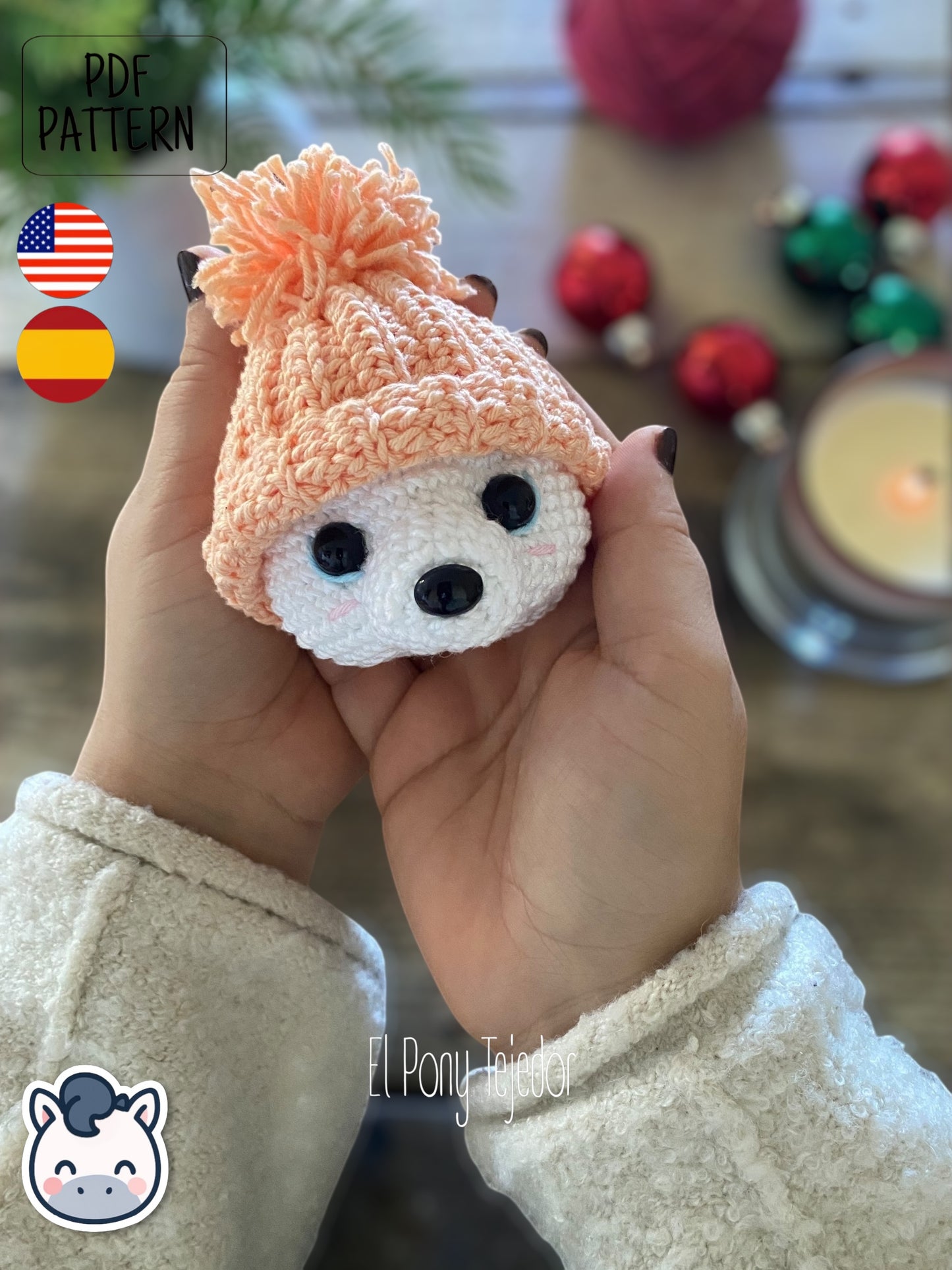 Handmade Christmas amigurumi ornaments featuring a snowman, penguin and polar bear, cute winter crochet pattern PDF for holiday tree decoration.