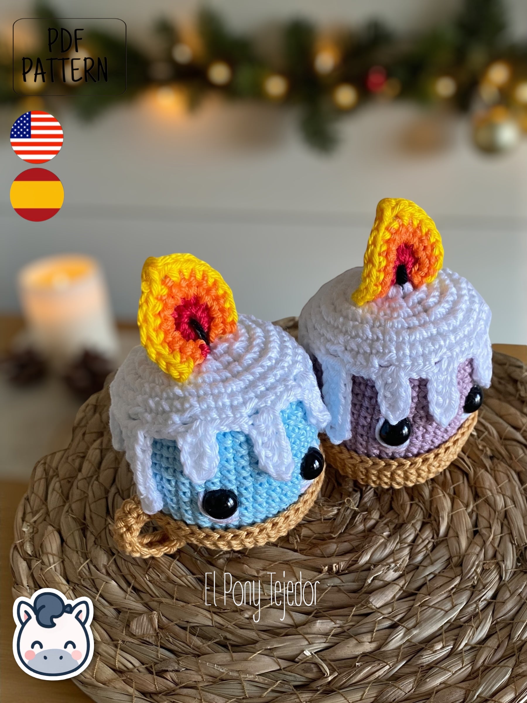 Handmade Christmas candle amigurumi inspired by cozy winter décor, cute holiday crochet pattern PDF perfect for festive handmade lovers.