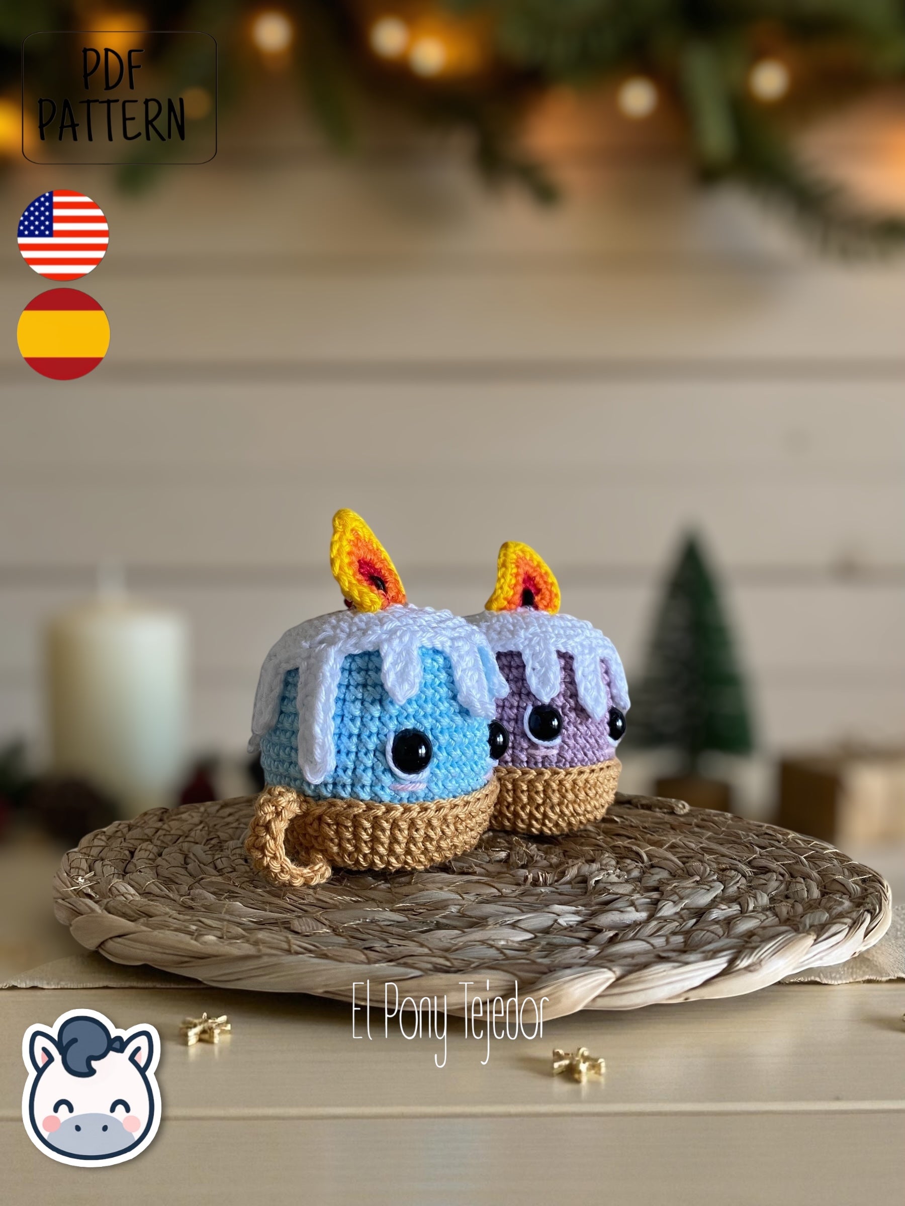Handmade Christmas candle amigurumi inspired by cozy winter décor, cute holiday crochet pattern PDF perfect for festive handmade lovers.