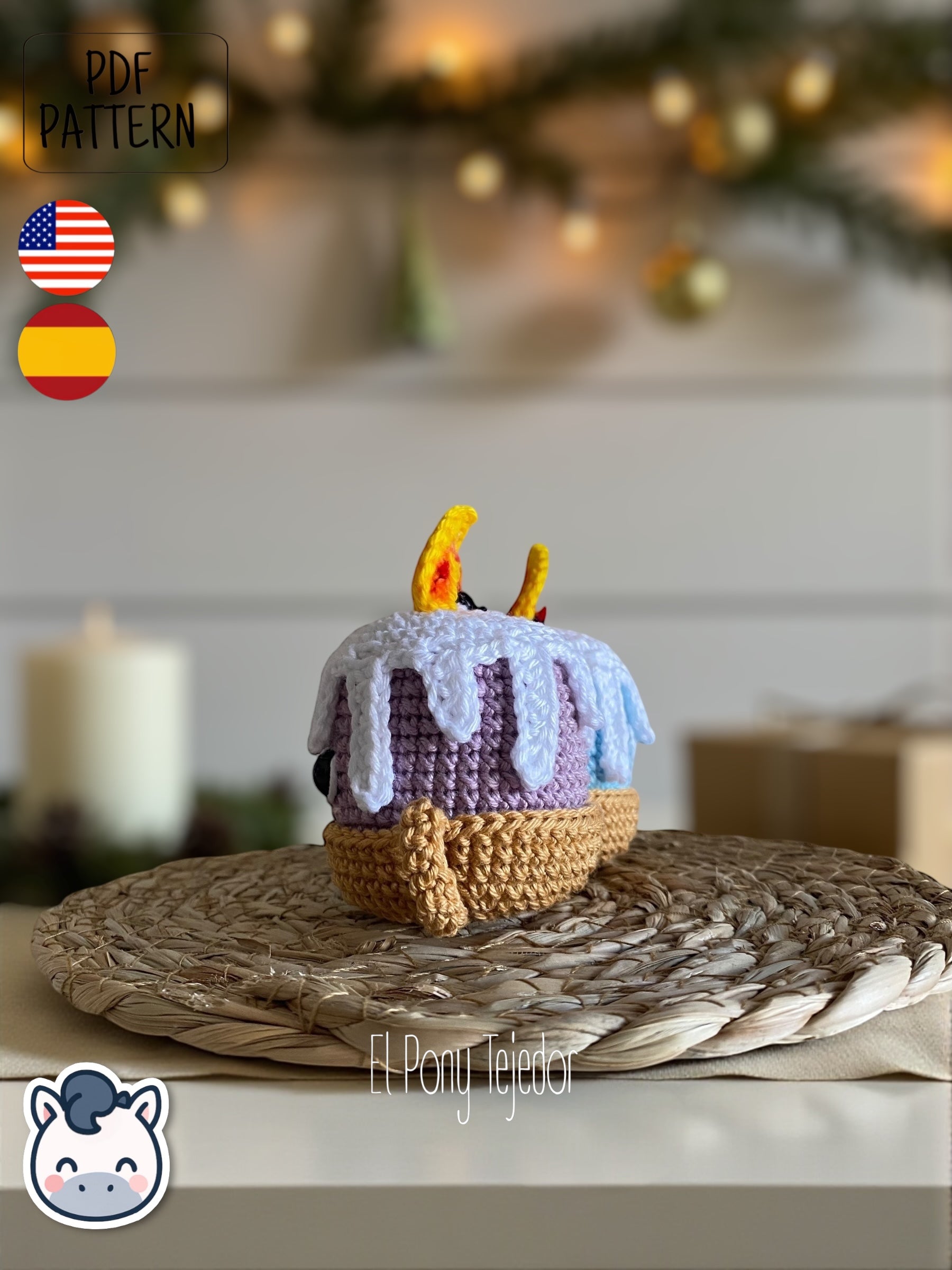 Handmade Christmas candle amigurumi inspired by cozy winter décor, cute holiday crochet pattern PDF perfect for festive handmade lovers.