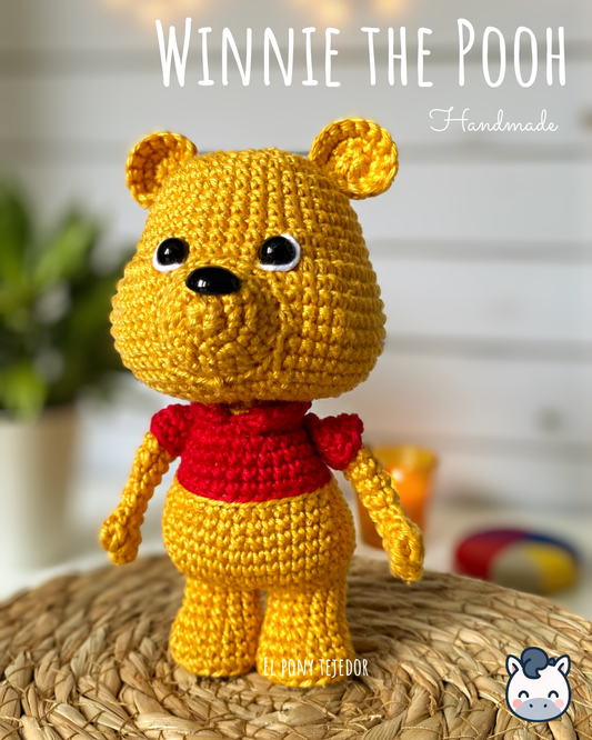 Handmade Winnie the Pooh crochet plush inspired by Disney’s classic bear, 100% cotton handmade toy, perfect geek gift or nursery decor.