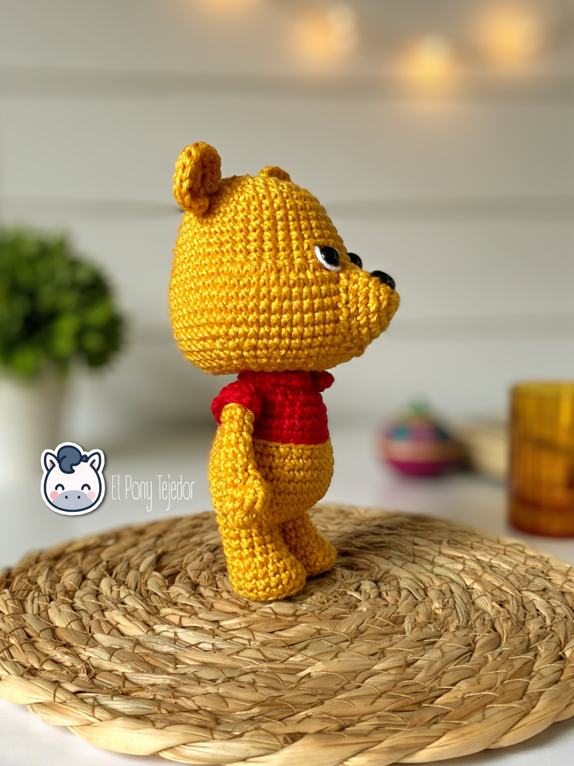 Handmade Winnie the Pooh crochet plush inspired by Disney’s classic bear, 100% cotton handmade toy, perfect geek gift or nursery decor.