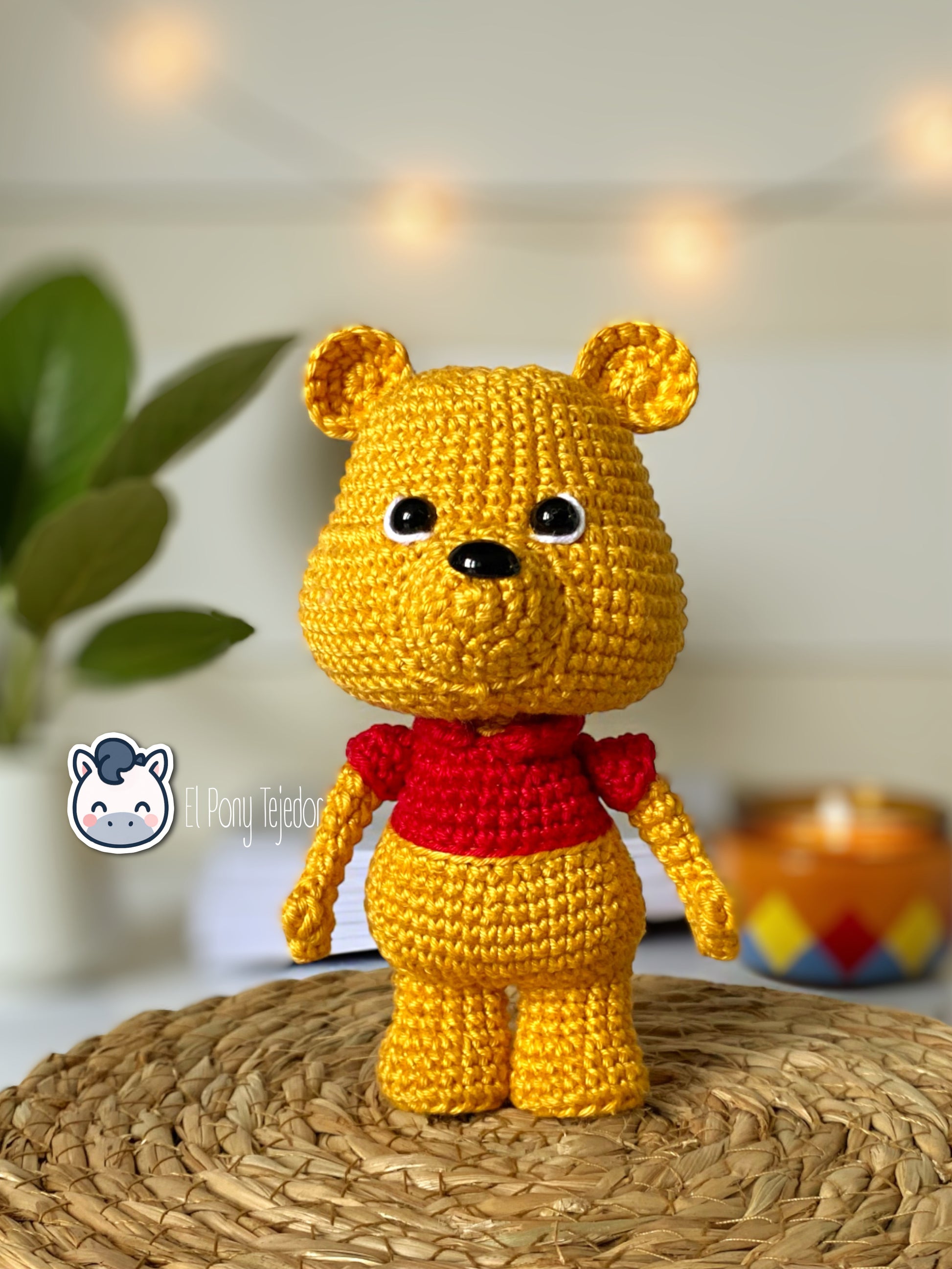 Handmade Winnie the Pooh crochet plush inspired by Disney’s classic bear, 100% cotton handmade toy, perfect geek gift or nursery decor.