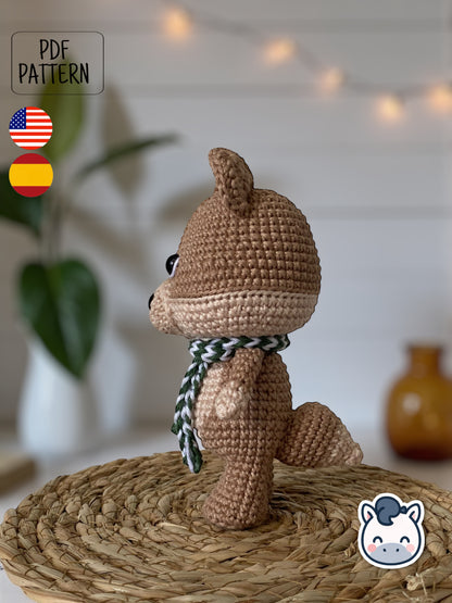 Handmade Winter Fox amigurumi inspired by cozy Christmas themes and woodland animals, festive winter crochet pattern PDF perfect for holiday gifts and seasonal decor.