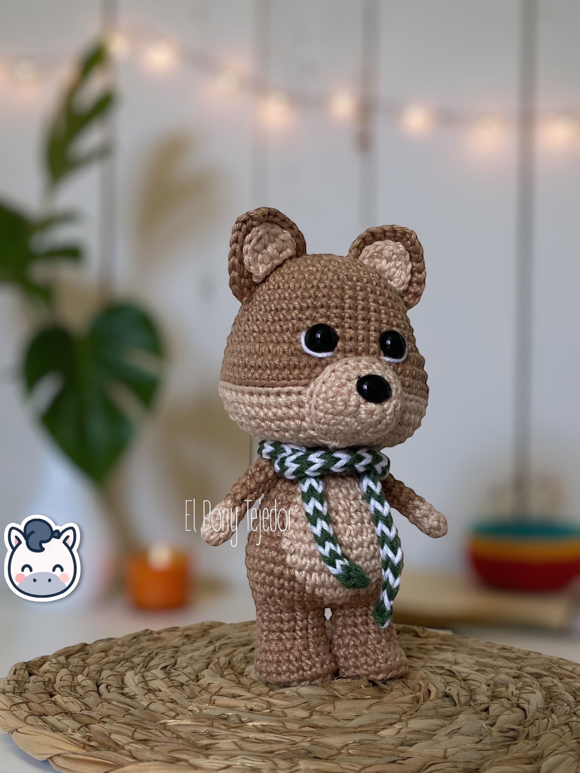 Handmade Winter Fox amigurumi with cozy Christmas colors, perfect for winter décor and holiday gifts.