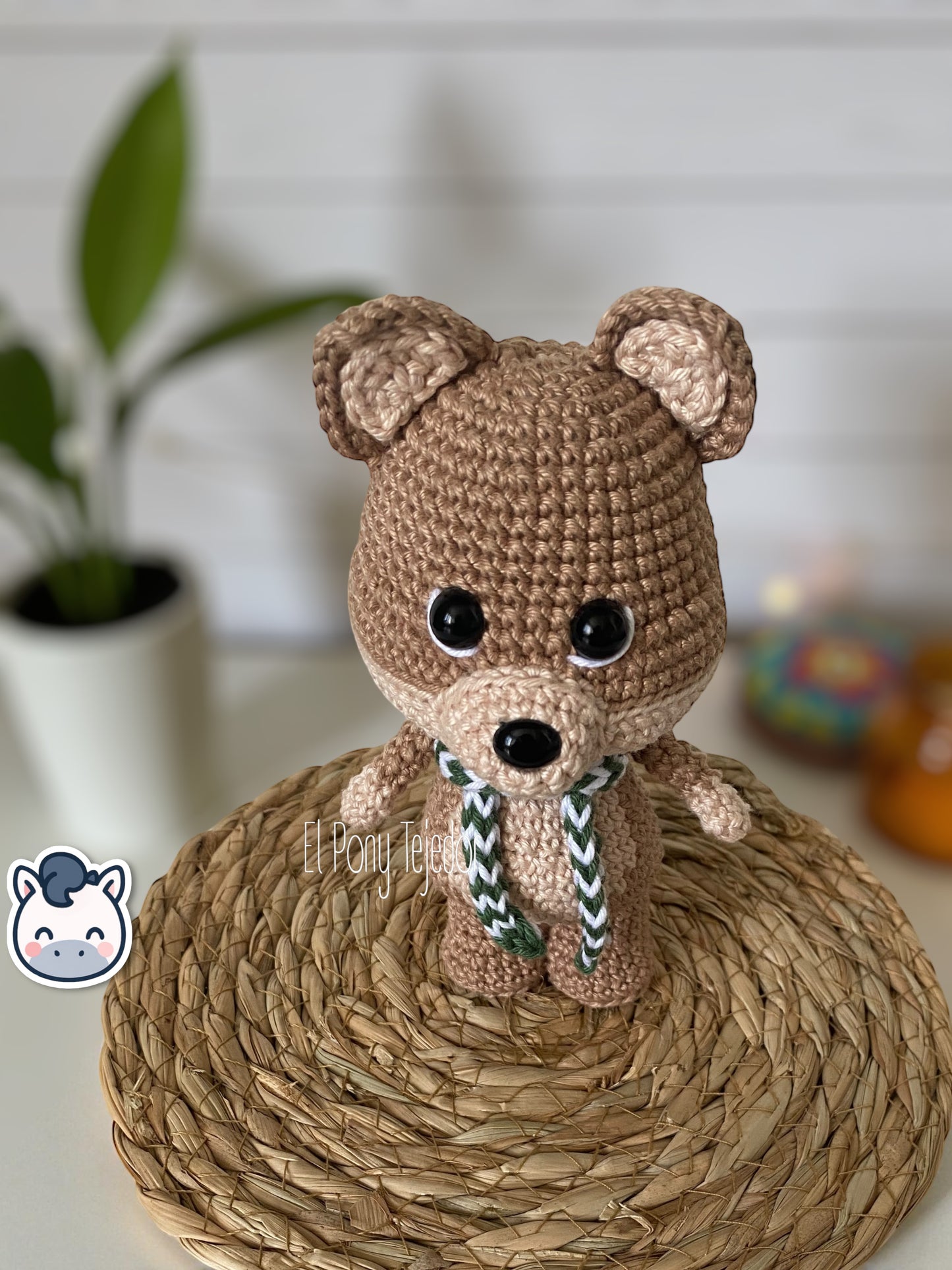 Handmade Winter Fox amigurumi with cozy Christmas colors, perfect for winter décor and holiday gifts.