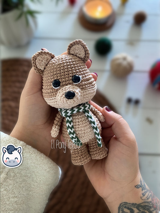Handmade Winter Fox amigurumi with cozy Christmas colors, perfect for winter décor and holiday gifts.