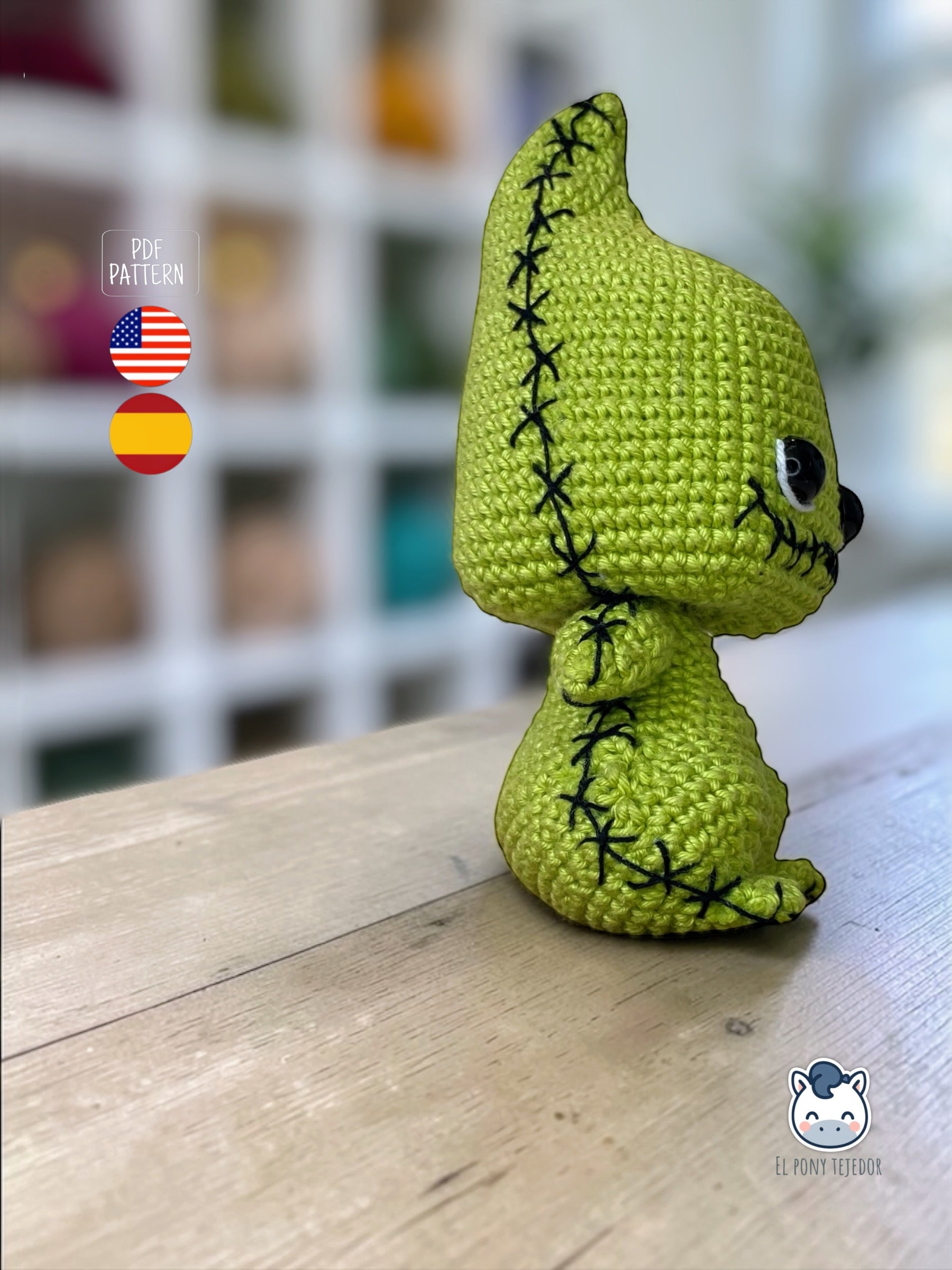 Amigurumi Baby Oogie Boogie inspirado en Pesadilla antes de Navidad, un patrón de crochet adorable y terrorífico perfecto para fans de Disney, Halloween y muñecos estilo geek.