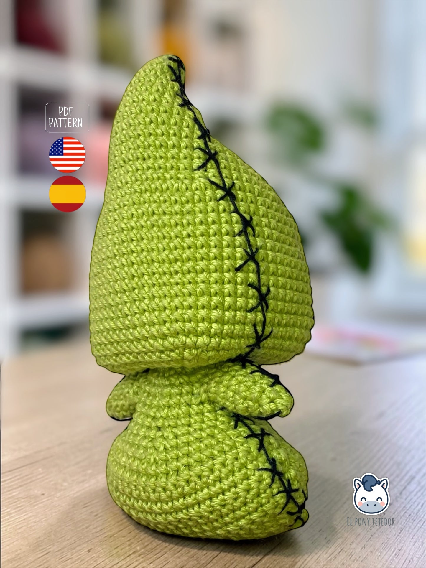 Amigurumi Baby Oogie Boogie inspirado en Pesadilla antes de Navidad, un patrón de crochet adorable y terrorífico perfecto para fans de Disney, Halloween y muñecos estilo geek.