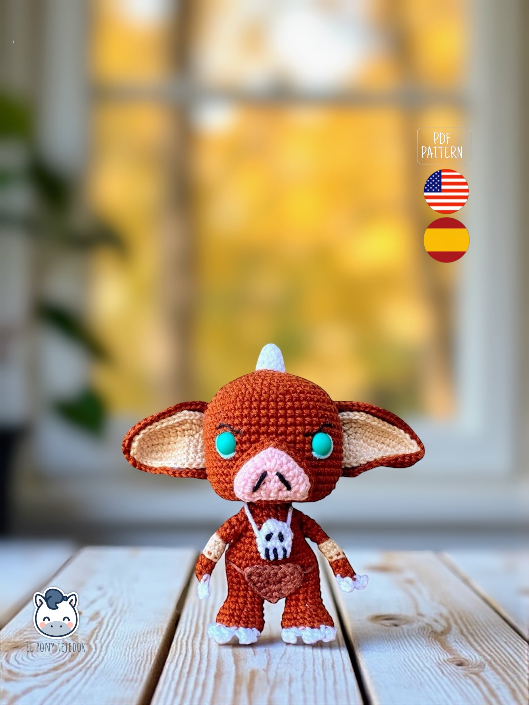 Amigurumi Bokoblin inspirado en The Legend of Zelda, muñeco tejido a crochet con estilo kawaii y detalles cuidados, patrón PDF ideal para fans de los videojuegos y el ganchillo. Handmade Bokoblin amigurumi inspired by The Legend of Zelda, cute and geek crochet pattern PDF perfect for video game fans and handmade plush lovers.