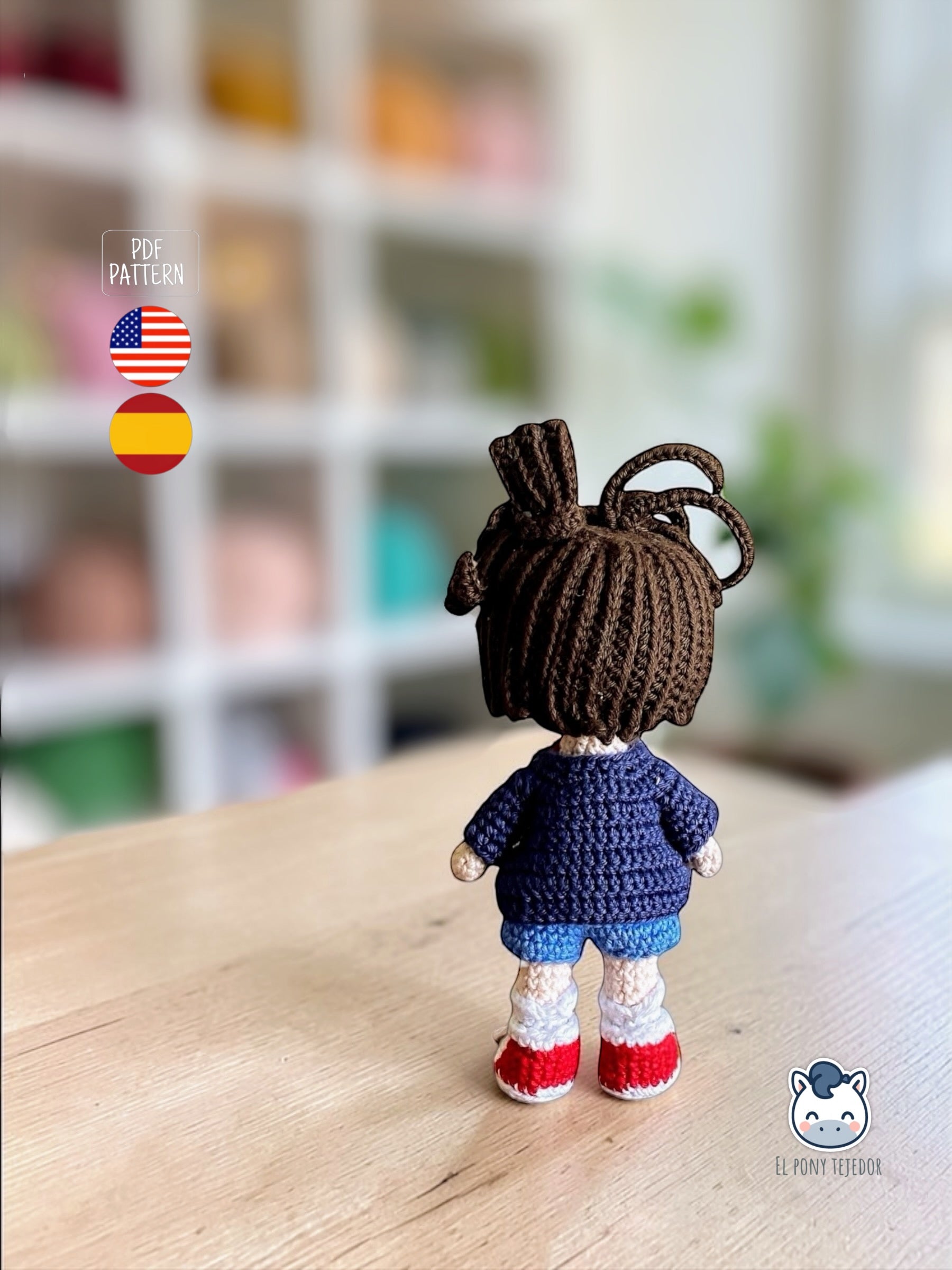 Detective Conan amigurumi tejido a crochet, patrón PDF inspirado en el famoso personaje del anime, handmade geek amigurumi plush para fans del manga y el anime