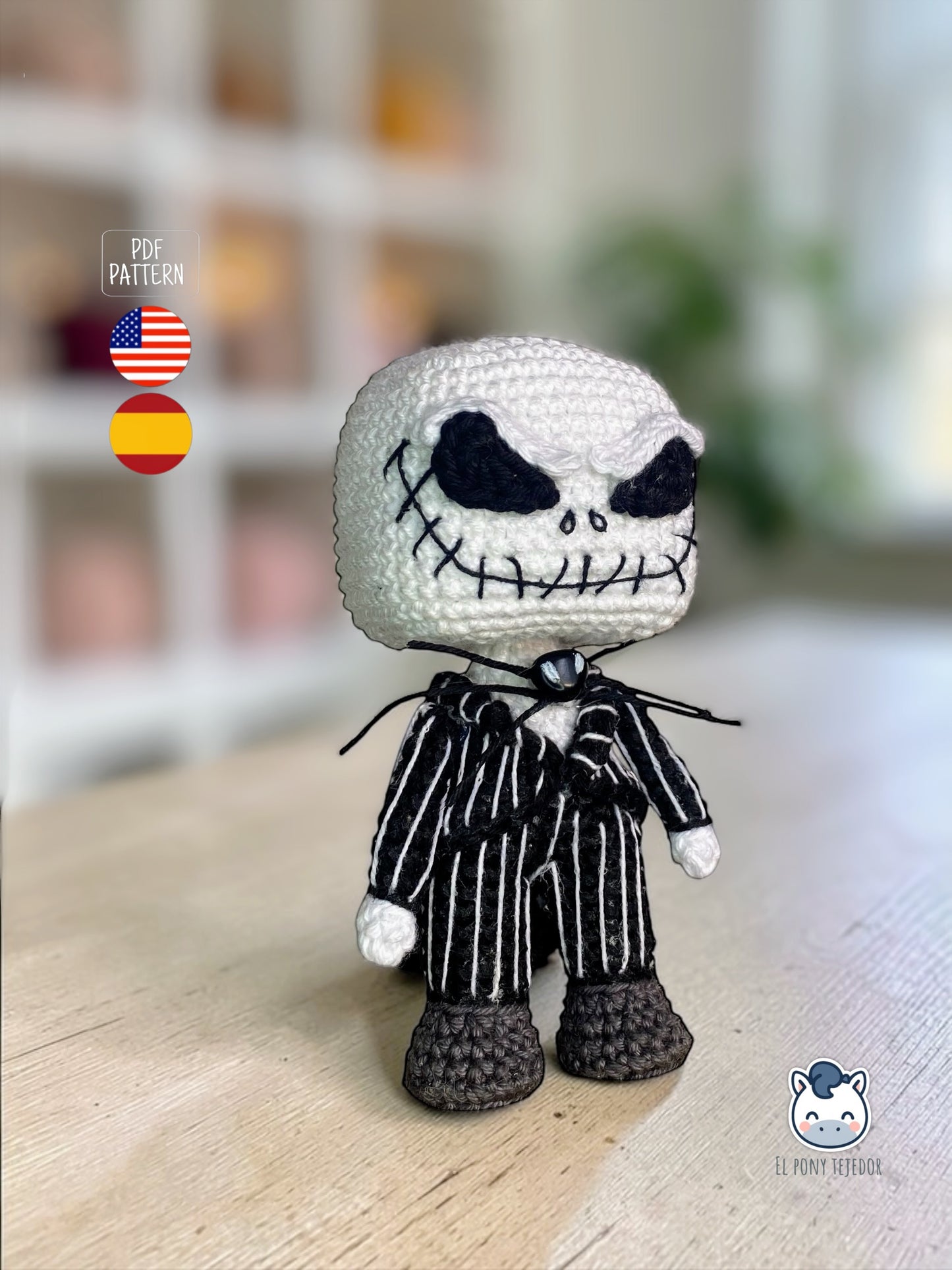 Amigurumi de Jack Skellington y Sally inspirado en Pesadilla antes de Navidad, un patrón de crochet PDF ideal para fans de Tim Burton y del estilo geek y Halloween.
