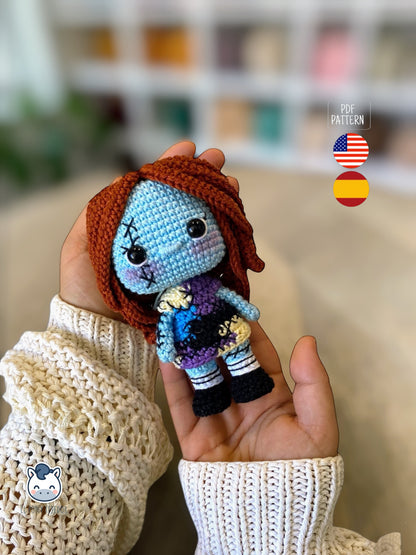 Amigurumi de Jack Skellington y Sally inspirado en Pesadilla antes de Navidad, un patrón de crochet PDF ideal para fans de Tim Burton y del estilo geek y Halloween.