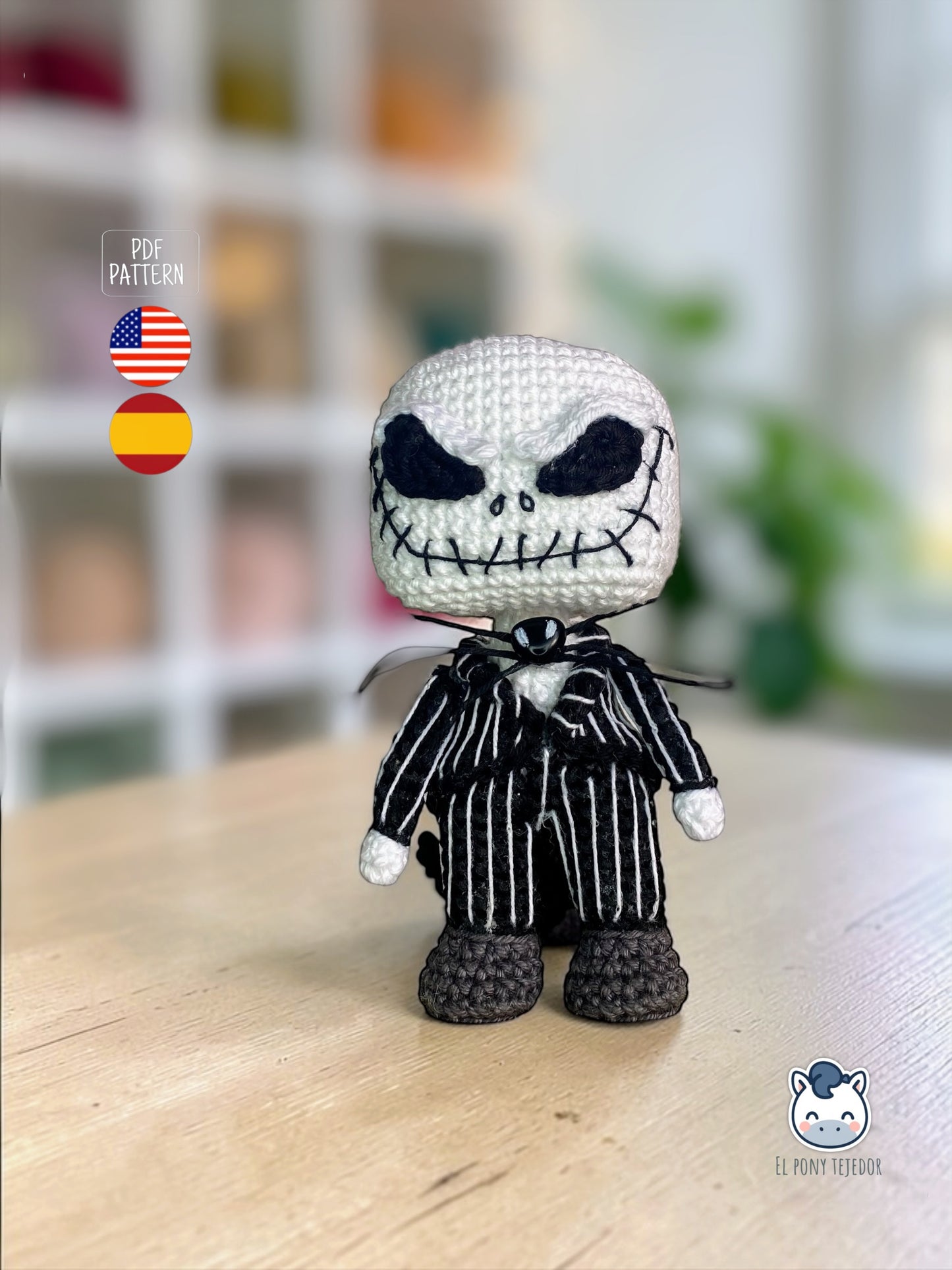 Amigurumi de Jack Skellington y Sally inspirado en Pesadilla antes de Navidad, un patrón de crochet PDF ideal para fans de Tim Burton y del estilo geek y Halloween.