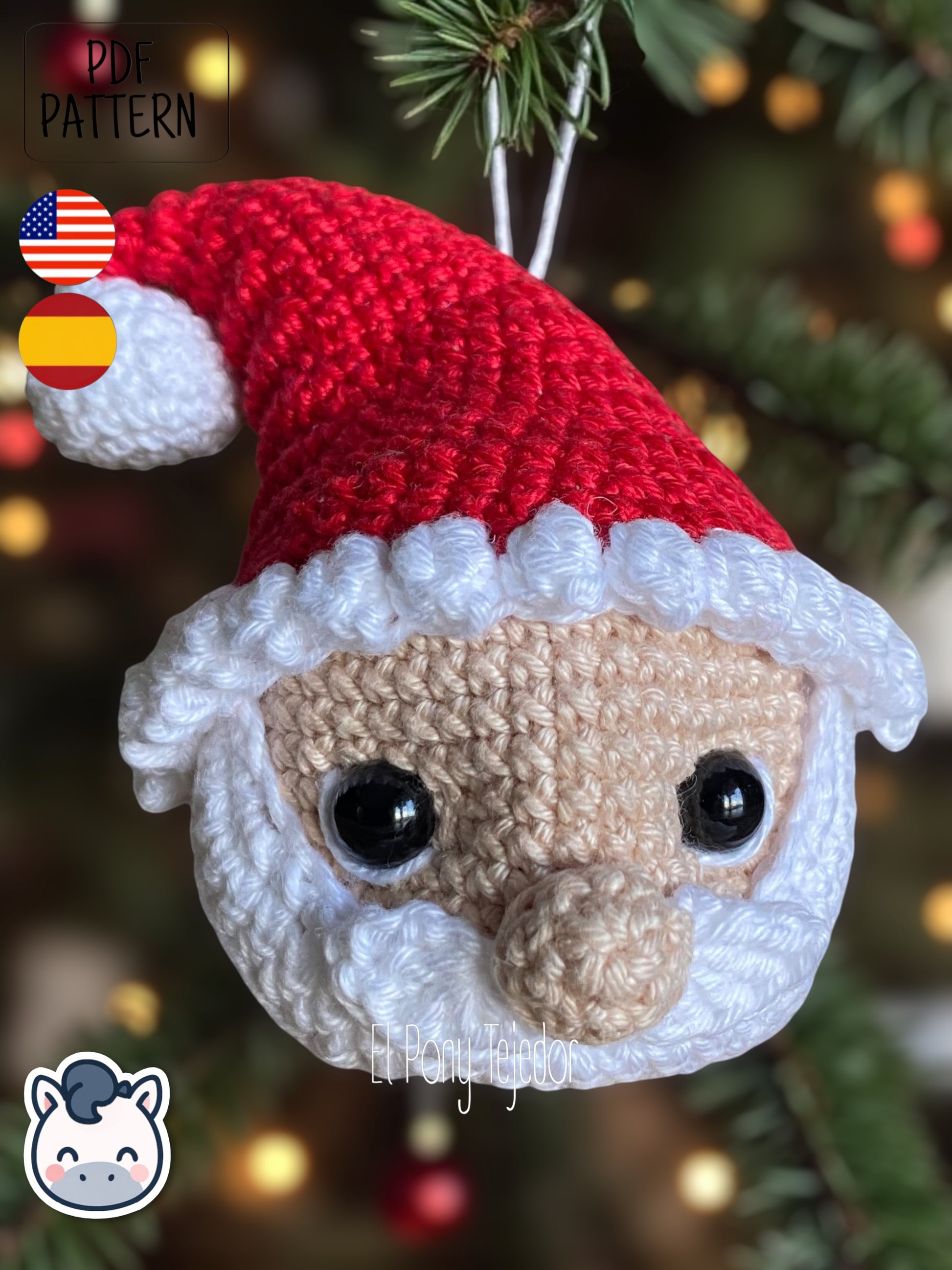 Bolas de Navidad Amigurumi tejidas a ganchillo con diseño de Santa Claus, elfo y galleta de jengibre, ideales para decorar el árbol de Navidad.
Crochet Amigurumi Christmas baubles pattern featuring Santa Claus, elf and gingerbread cookie, perfect handmade ornaments for Christmas tree decor.