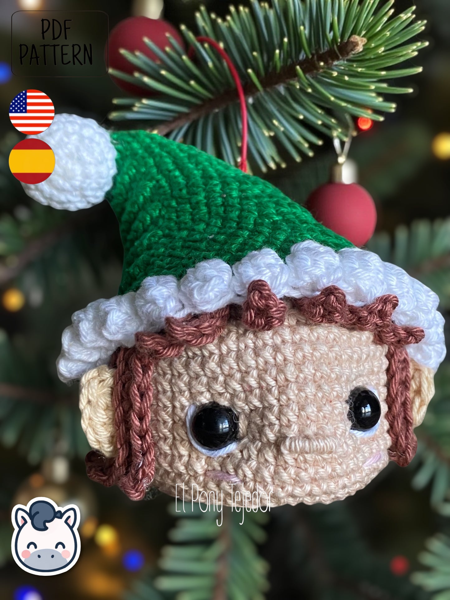 Bolas de Navidad Amigurumi tejidas a ganchillo con diseño de Santa Claus, elfo y galleta de jengibre, ideales para decorar el árbol de Navidad.
Crochet Amigurumi Christmas baubles pattern featuring Santa Claus, elf and gingerbread cookie, perfect handmade ornaments for Christmas tree decor.