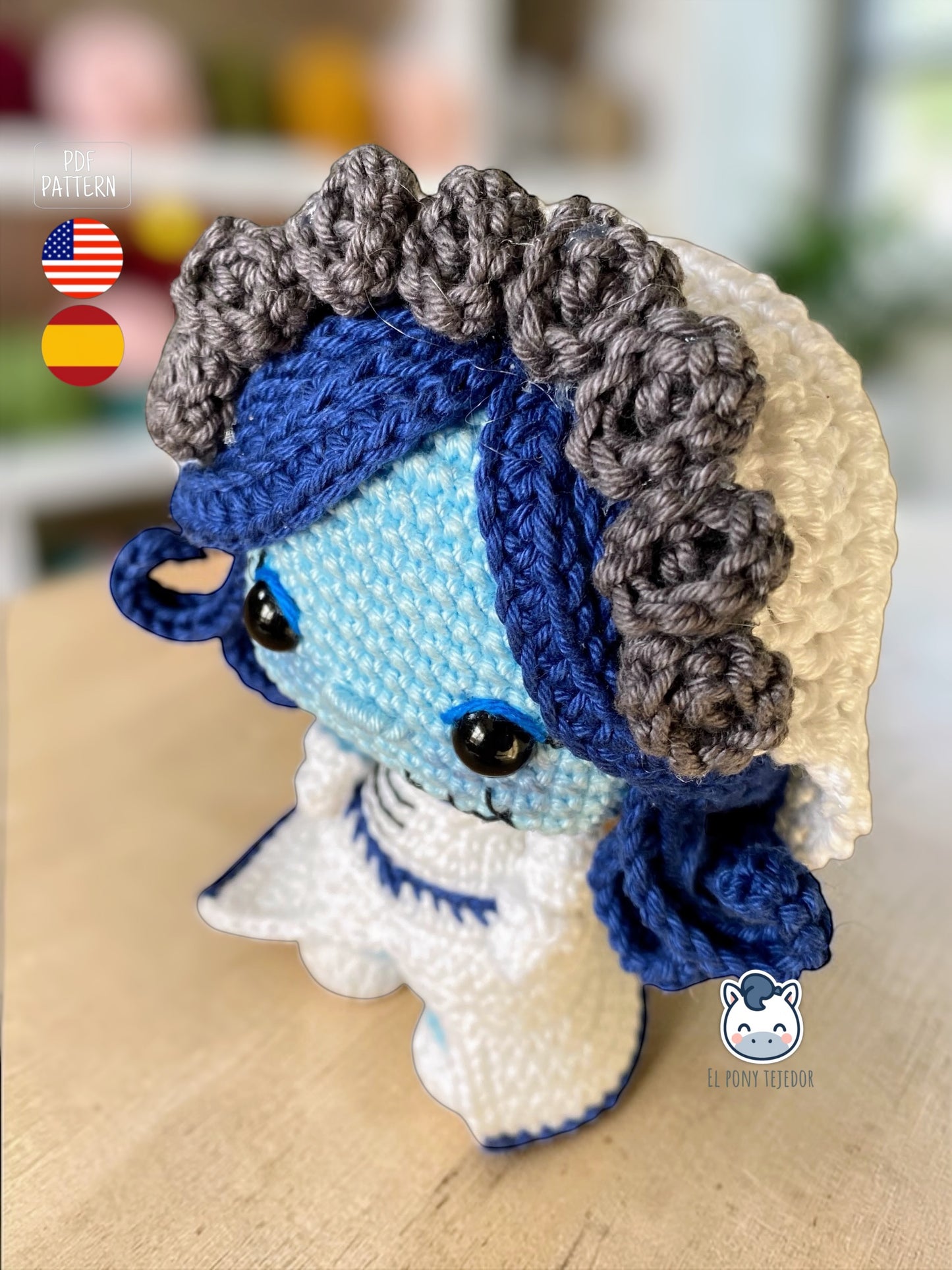 Amigurumi de Emily inspirado en La novia cadáver / El cadáver de la novia, muñeca de ganchillo estilo gótico hecha a mano, patrón PDF perfecto para fans de Tim Burton y del amigurumi kawaii oscuro.