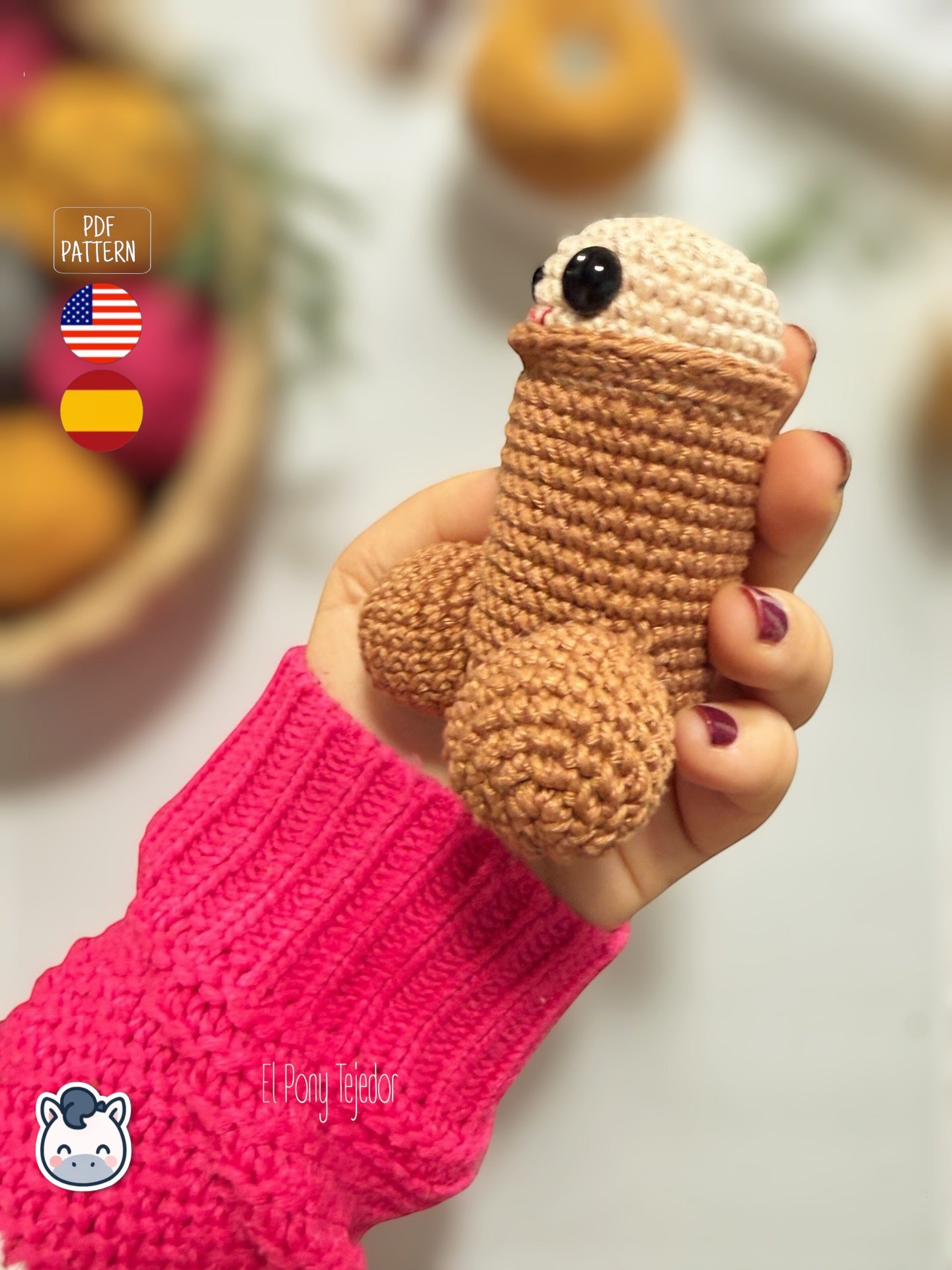 Handmade kawaii penis amigurumi crochet, a cute and funny handmade plush, perfect as a crochet pattern PDF for original gifts and humorous handmade projects.