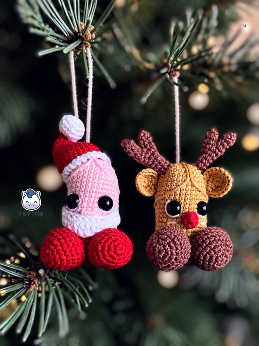 Patrón de crochet de penes navideños amigurumi con un pene de Papá Noel y un pene de reno, un divertido patrón PDF perfecto para regalos de Navidad, amigo invisible y decoración del árbol.