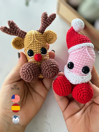 Patrón de crochet de penes navideños amigurumi con un pene de Papá Noel y un pene de reno, un divertido patrón PDF perfecto para regalos de Navidad, amigo invisible y decoración del árbol.