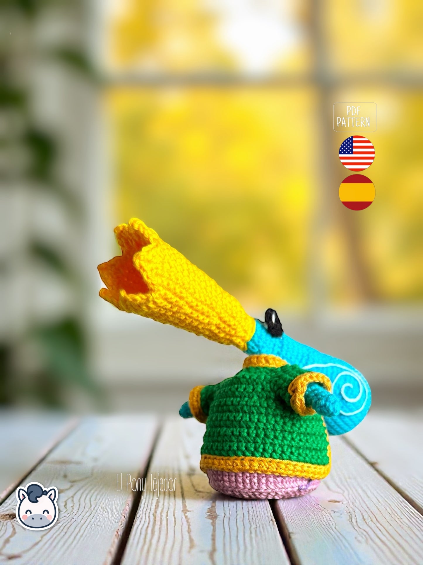 Amigurumi Rayman Diminuto (Teensies) tejido a mano, inspirado en el videojuego Rayman, patrón de crochet mini y colorido para fans gamers y geek.