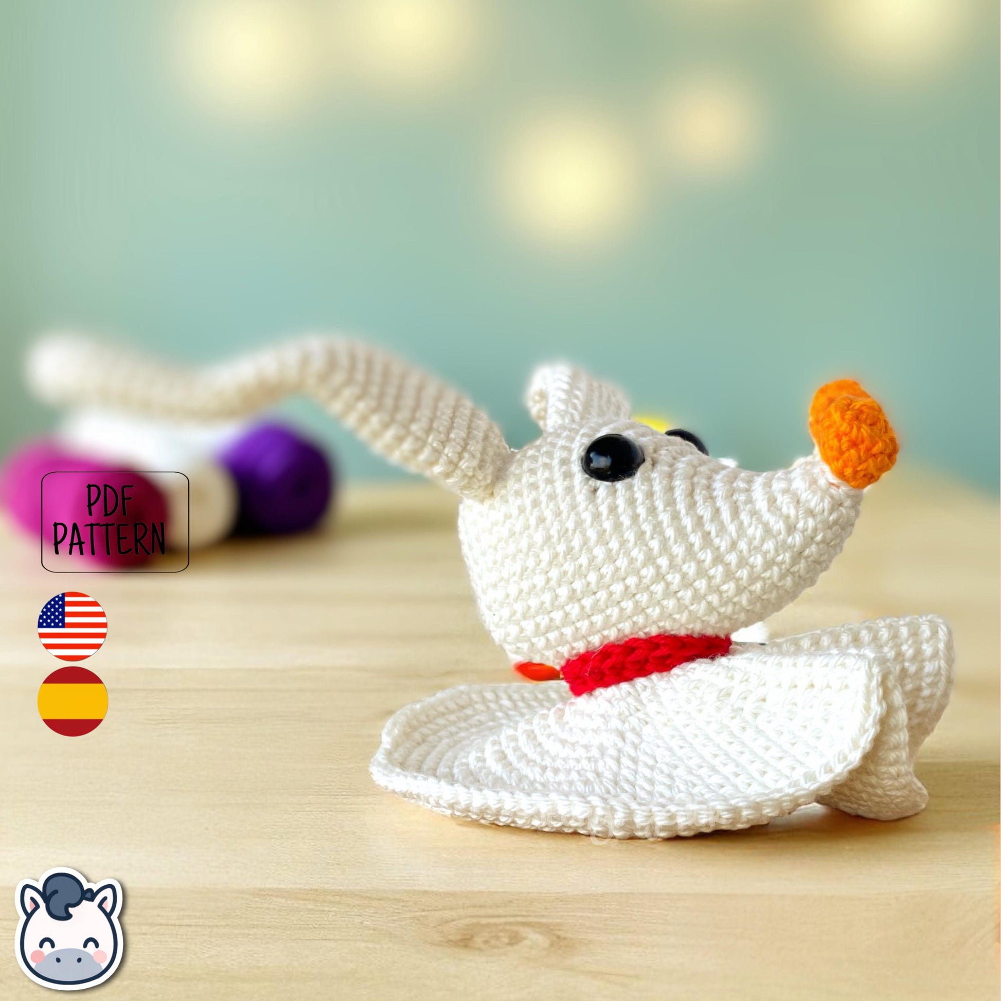 Handmade Zero ghost dog amigurumi inspired by Tim Burton’s The Nightmare Before Christmas, spooky cute Halloween crochet pattern PDF.